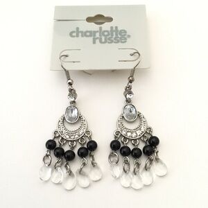 New Silver Rhinestone Beaded Chandelier Dangle Earrings